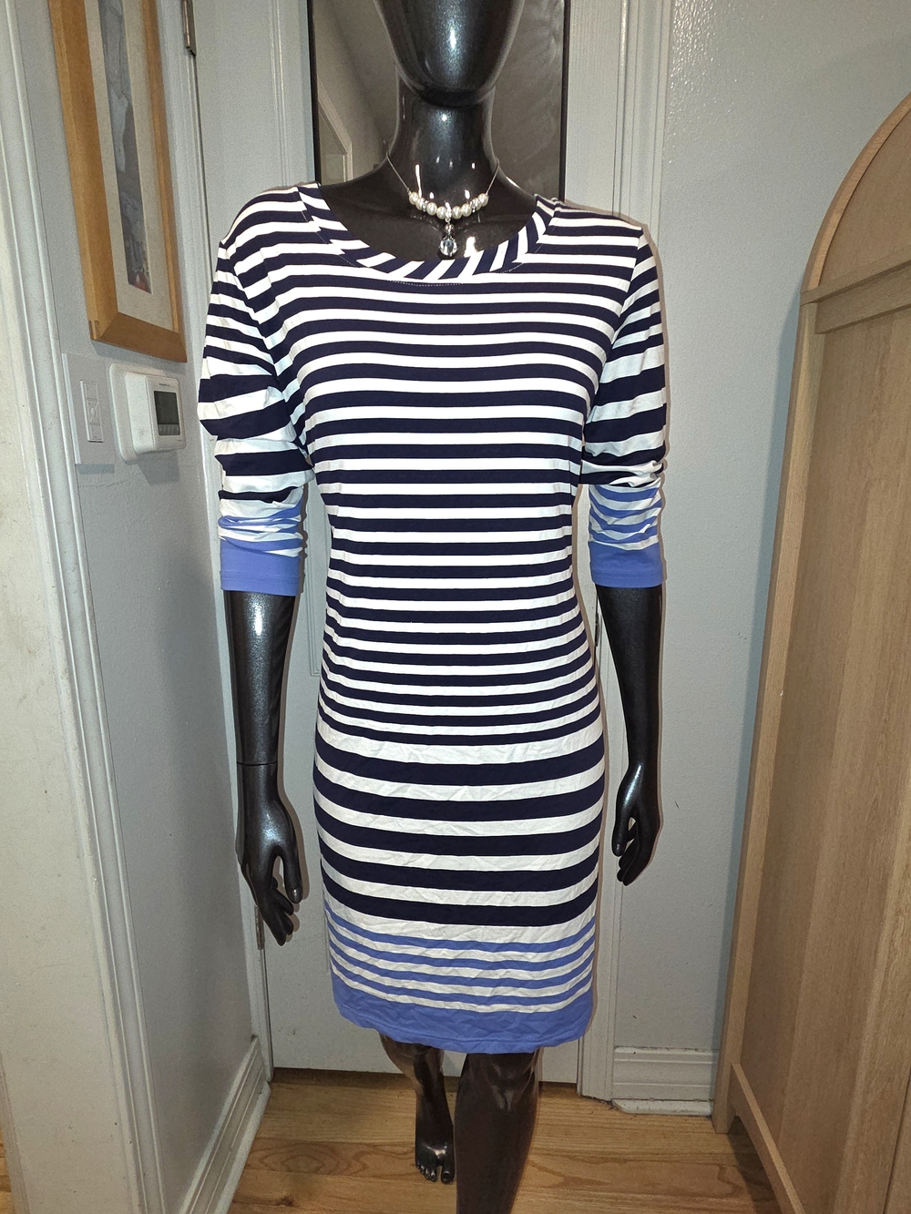 Southern Tide Gorgeous Navy and White Striped Mini Dress with Blue Accents Sz L